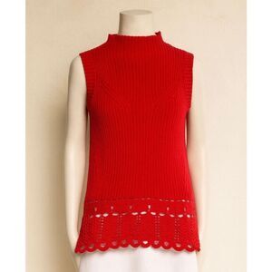 Derek Lam 10 Crosby Red Sleeveless Mock Neck Tunic Top with Scalloped Hem Women’
